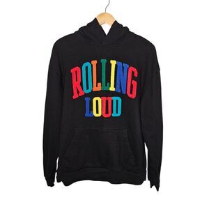 ROLLING LOUD Festival Mens Black Multicolor 3D Letter Hoodie Sweatshirt Medium